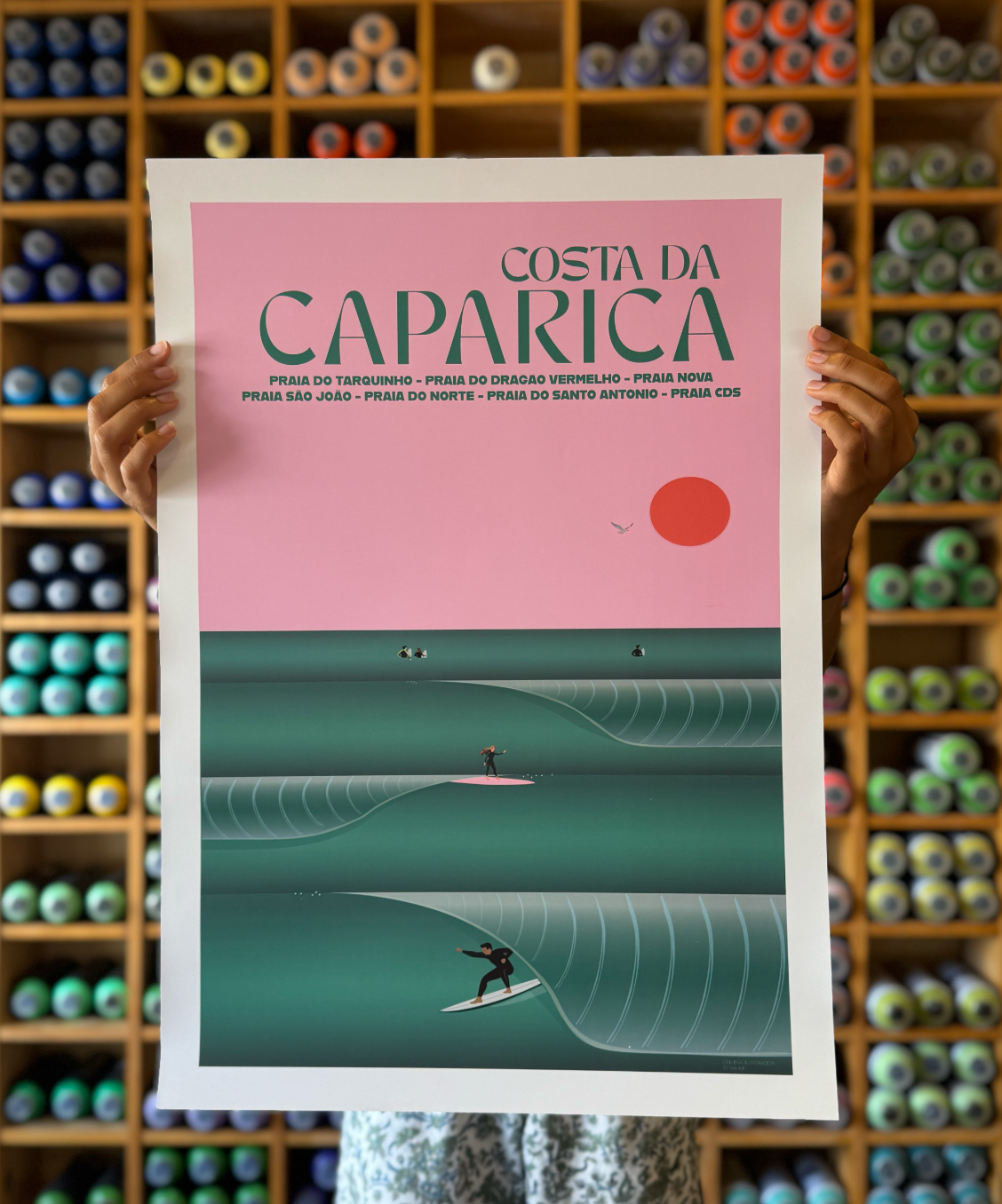Caparica Barrel Wave Poster - hand-drawn Costa da Caparica art print by MATHIS