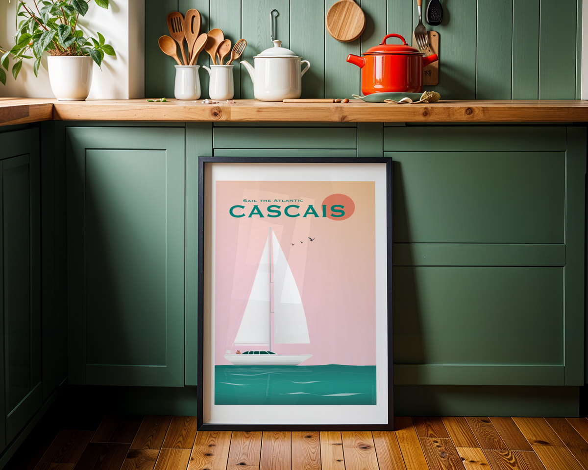 Cascais Sailing Poster wall art mockup - hand-drawn Cascais poster by MATHIS