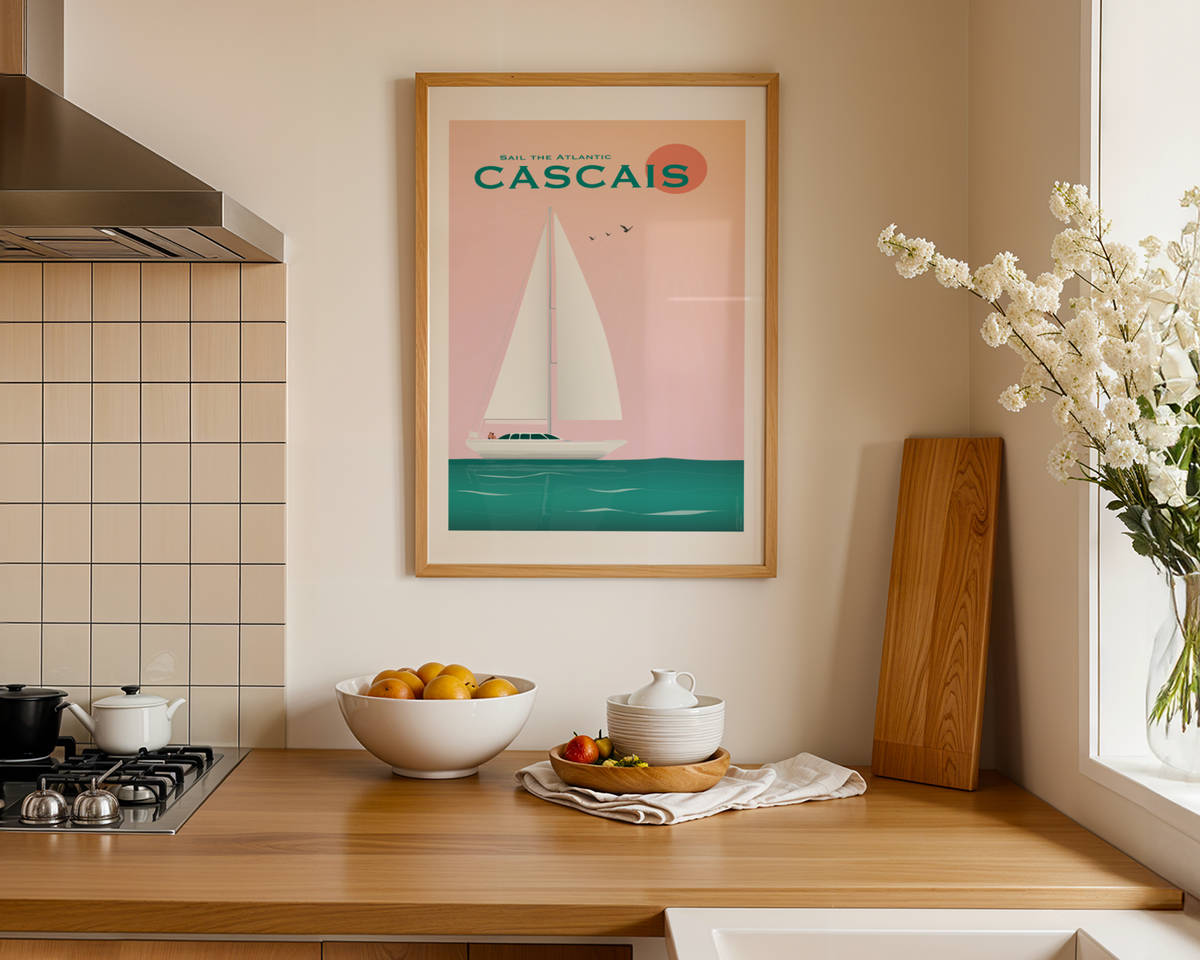 Cascais Sailing Poster wall art mockup - hand-drawn Cascais poster by MATHIS