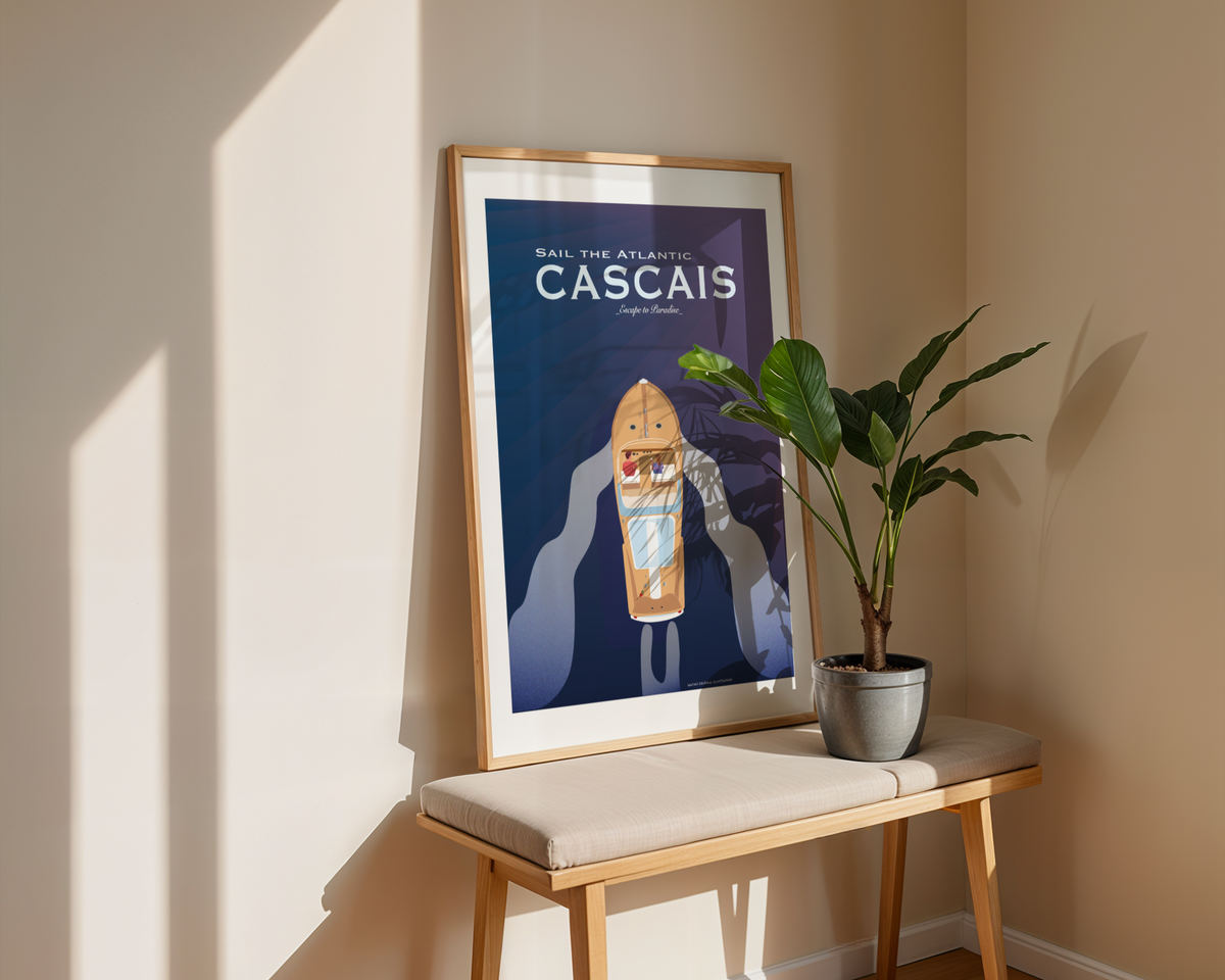 Cascais Boat Poster wall art mockup - hand-drawn Cascais poster by MATHIS