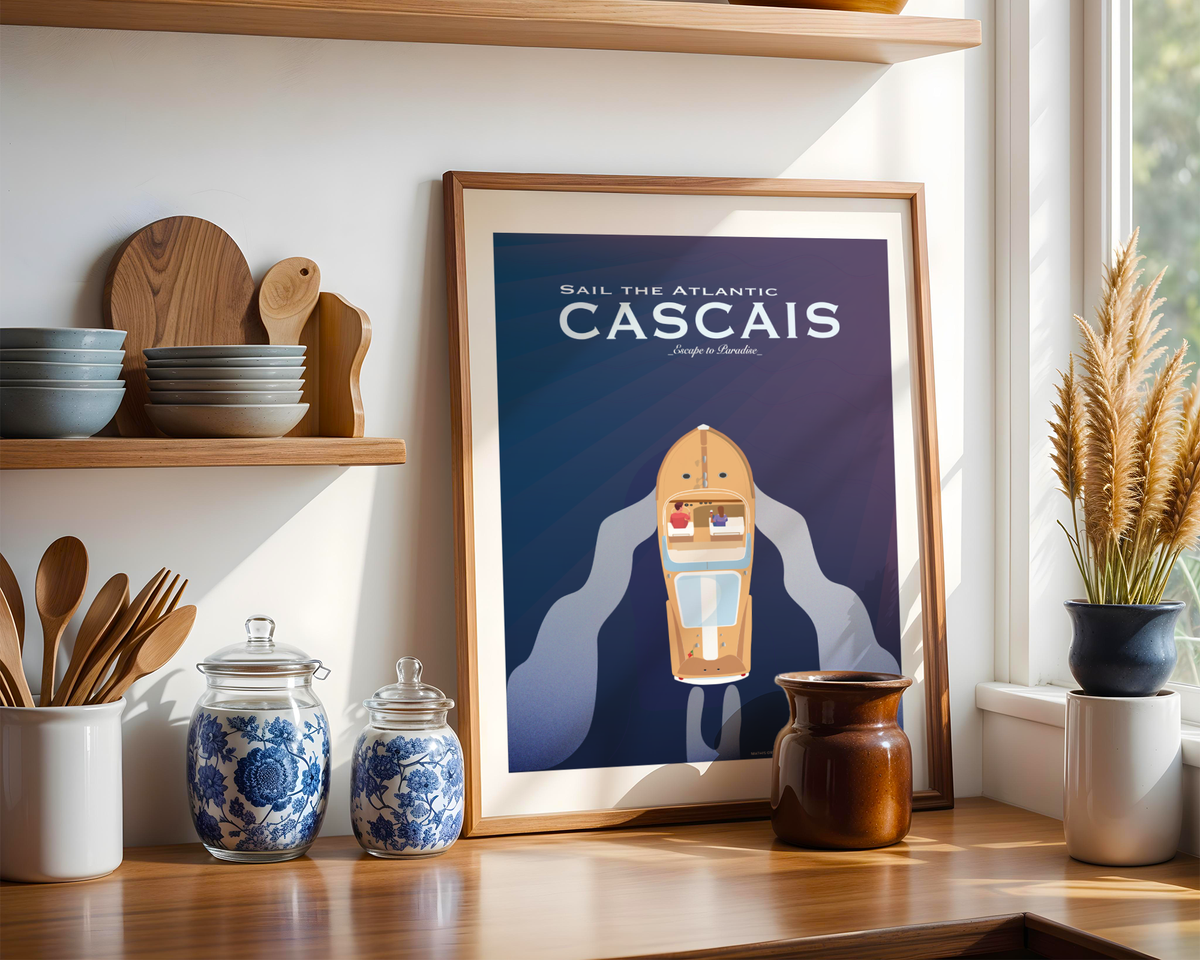 Cascais Boat Poster wall art mockup - hand-drawn Cascais poster by MATHIS