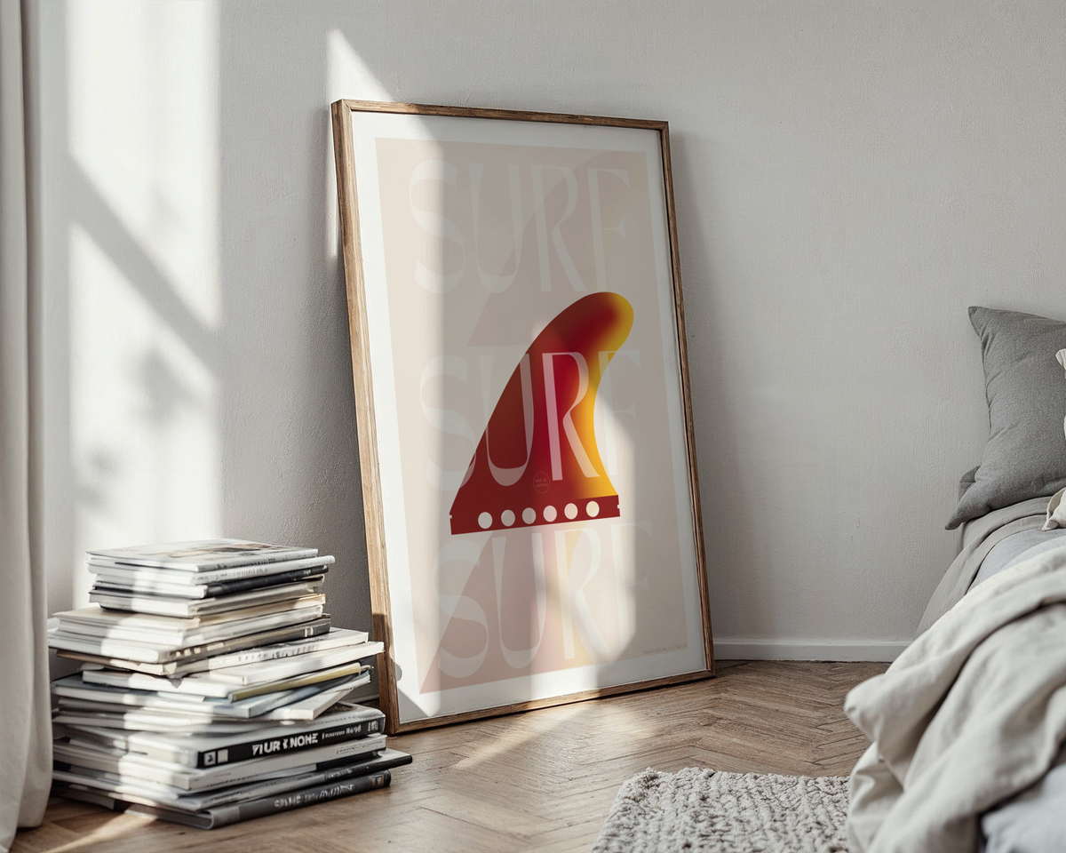 Surfboard Fin Poster wall art mockup - hand-drawn Portugal poster by MATHIS
