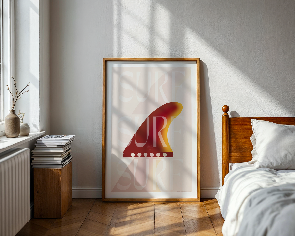 Surfboard Fin Poster wall art mockup - hand-drawn Portugal poster by MATHIS
