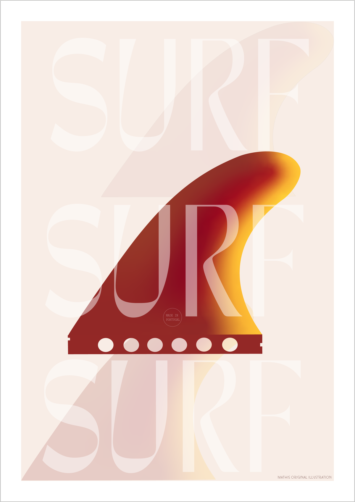 Surfboard Fin Poster - hand-drawn Portugal art print by MATHIS