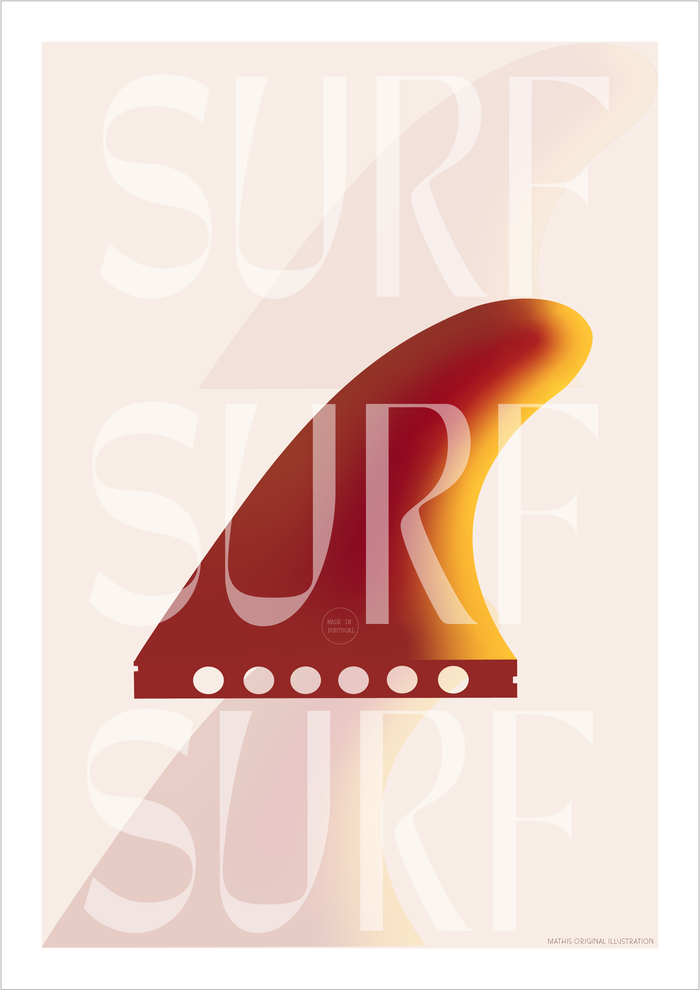 Surfboard Fin Poster - hand-drawn Portugal art print by MATHIS
