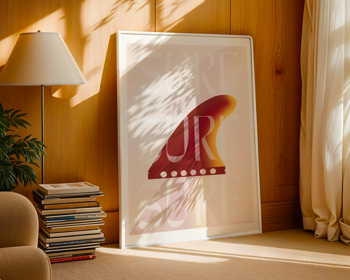 Surfboard Fin Poster wall art mockup - hand-drawn Portugal poster by MATHIS