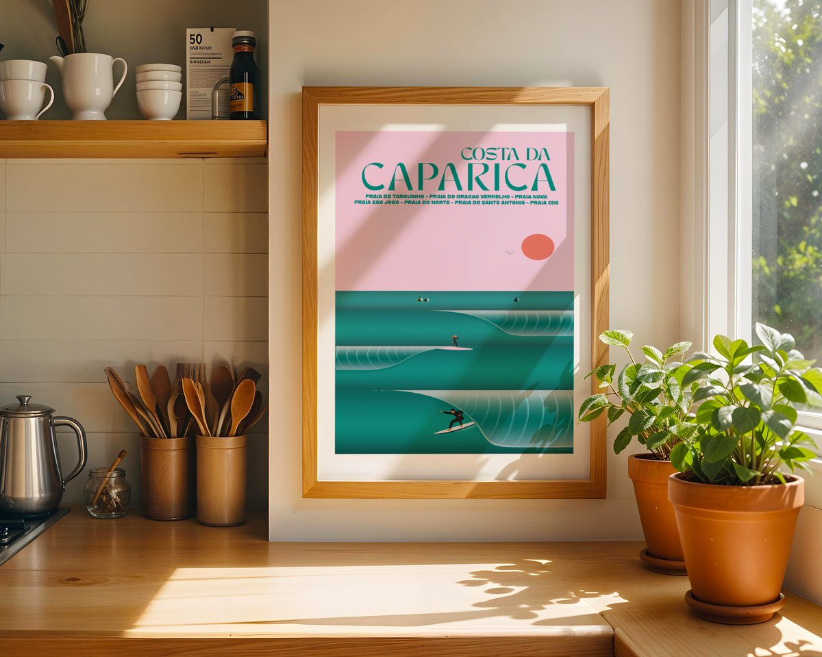 Caparica Barrel Wave Poster wall art mockup - hand-drawn Costa da Caparica poster by MATHIS