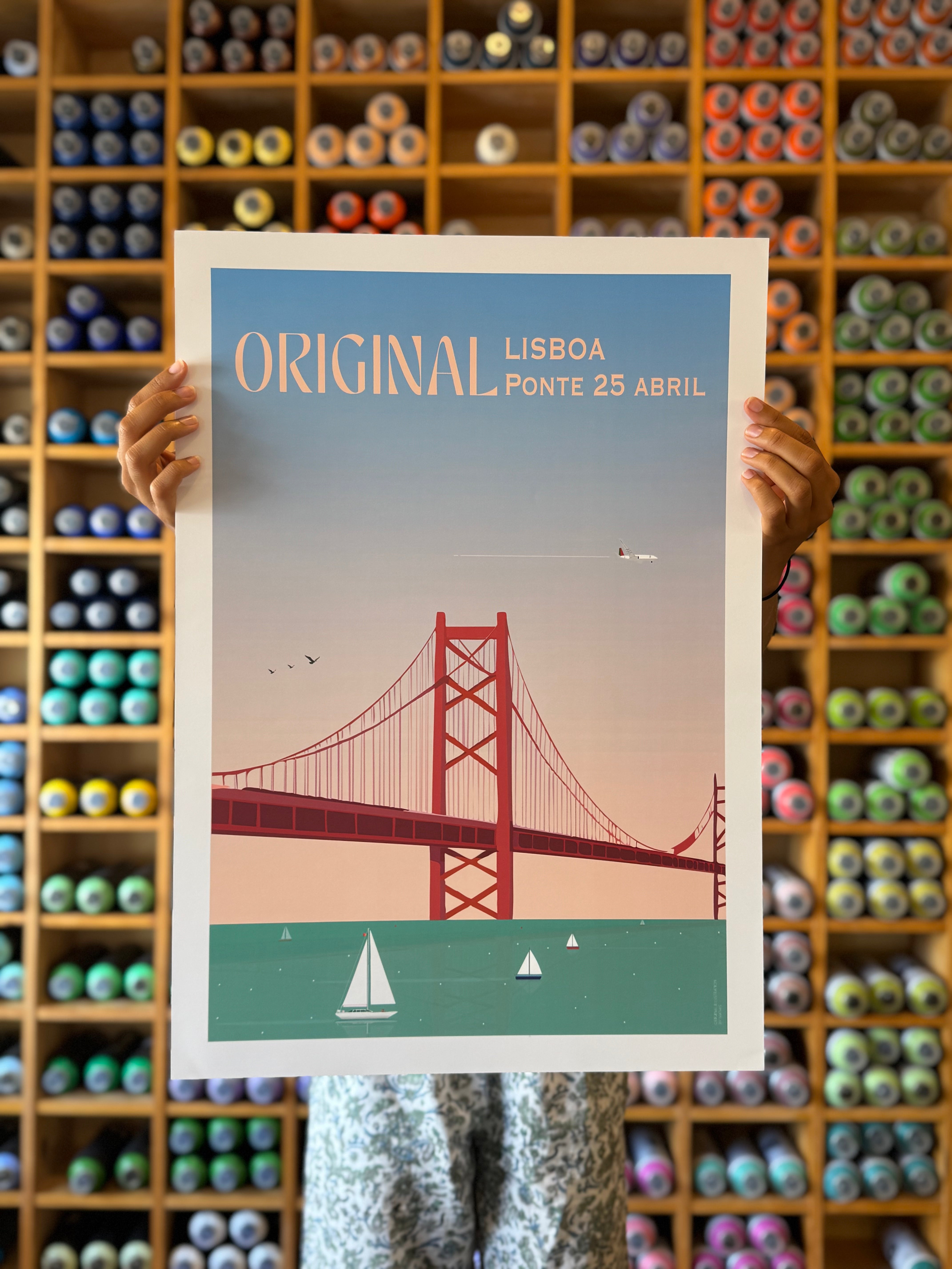 Lisbon Bridge Poster - hand-drawn Lisbon art print by MATHIS