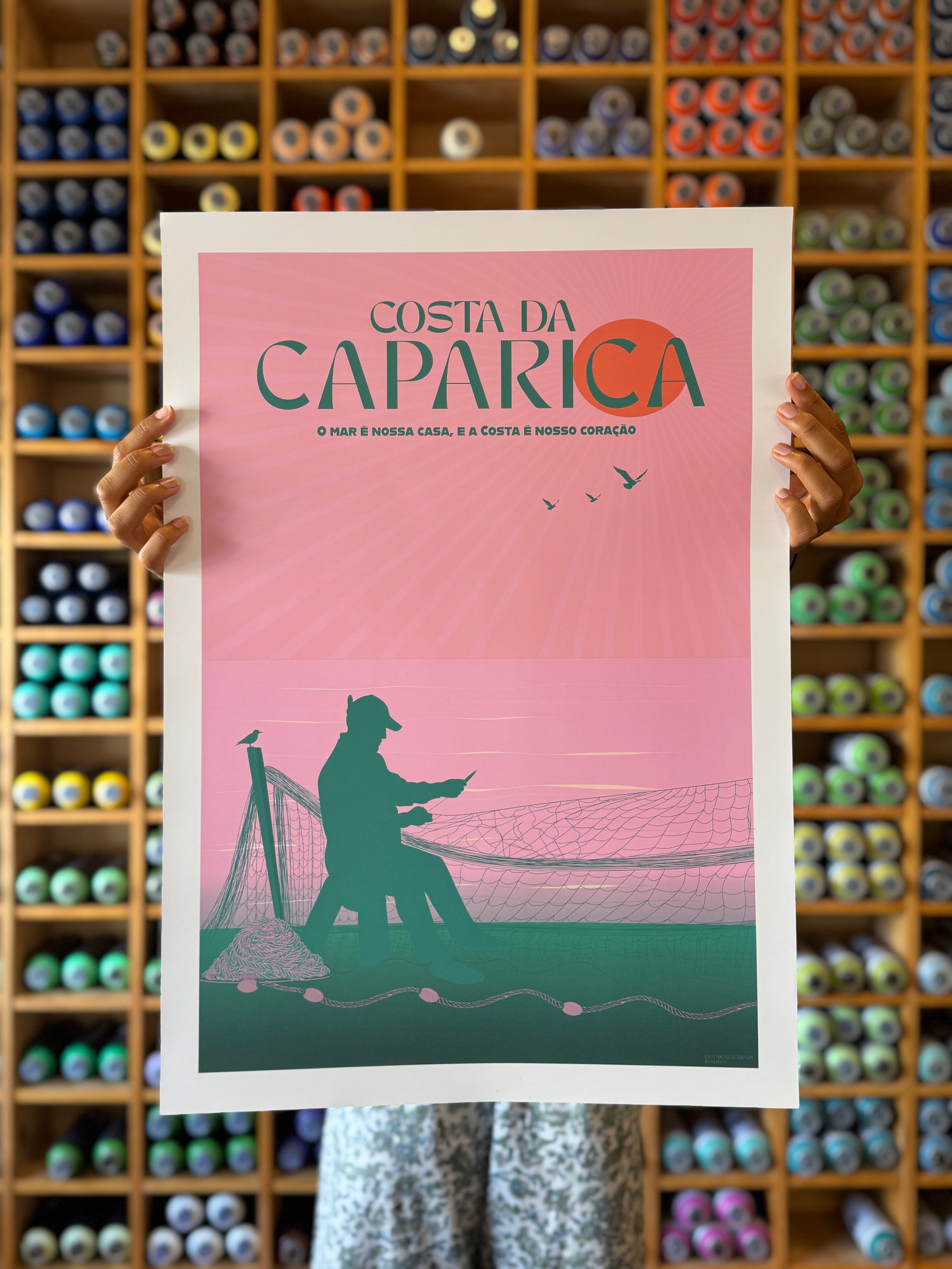 Caparica Fisherman Poster - hand-drawn Costa da Caparica art print by MATHIS
