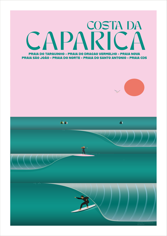 Caparica Barrel Wave Poster - hand-drawn Costa da Caparica art print by MATHIS