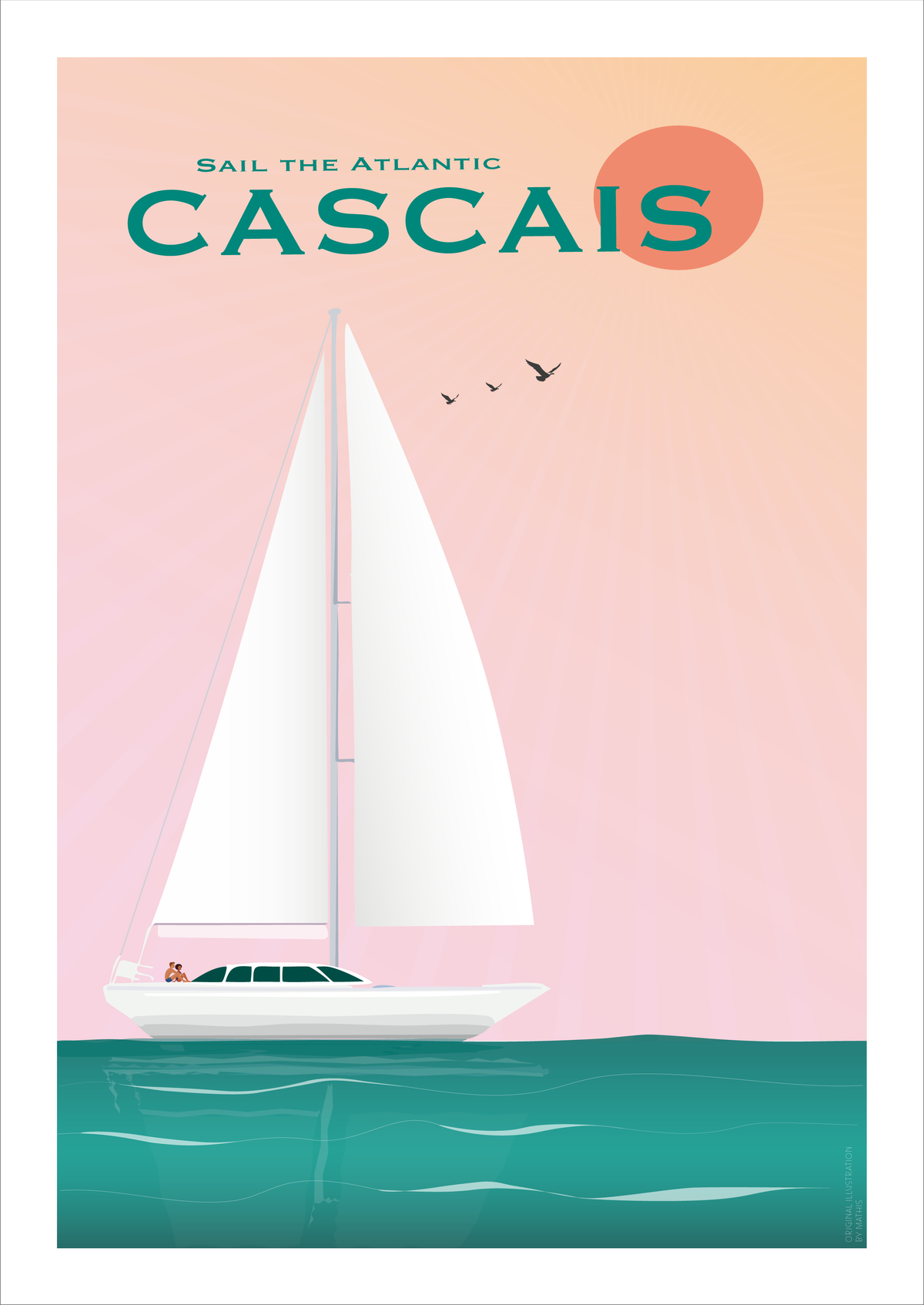 Cascais Sailing Poster - hand-drawn Cascais art print by MATHIS