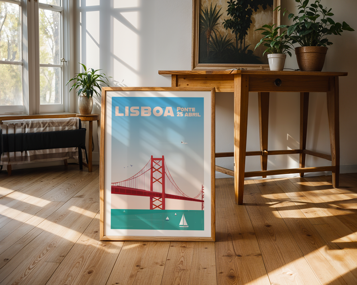 Framed Lisbon Poster displayed in a framed wall art mockup by MATHIS