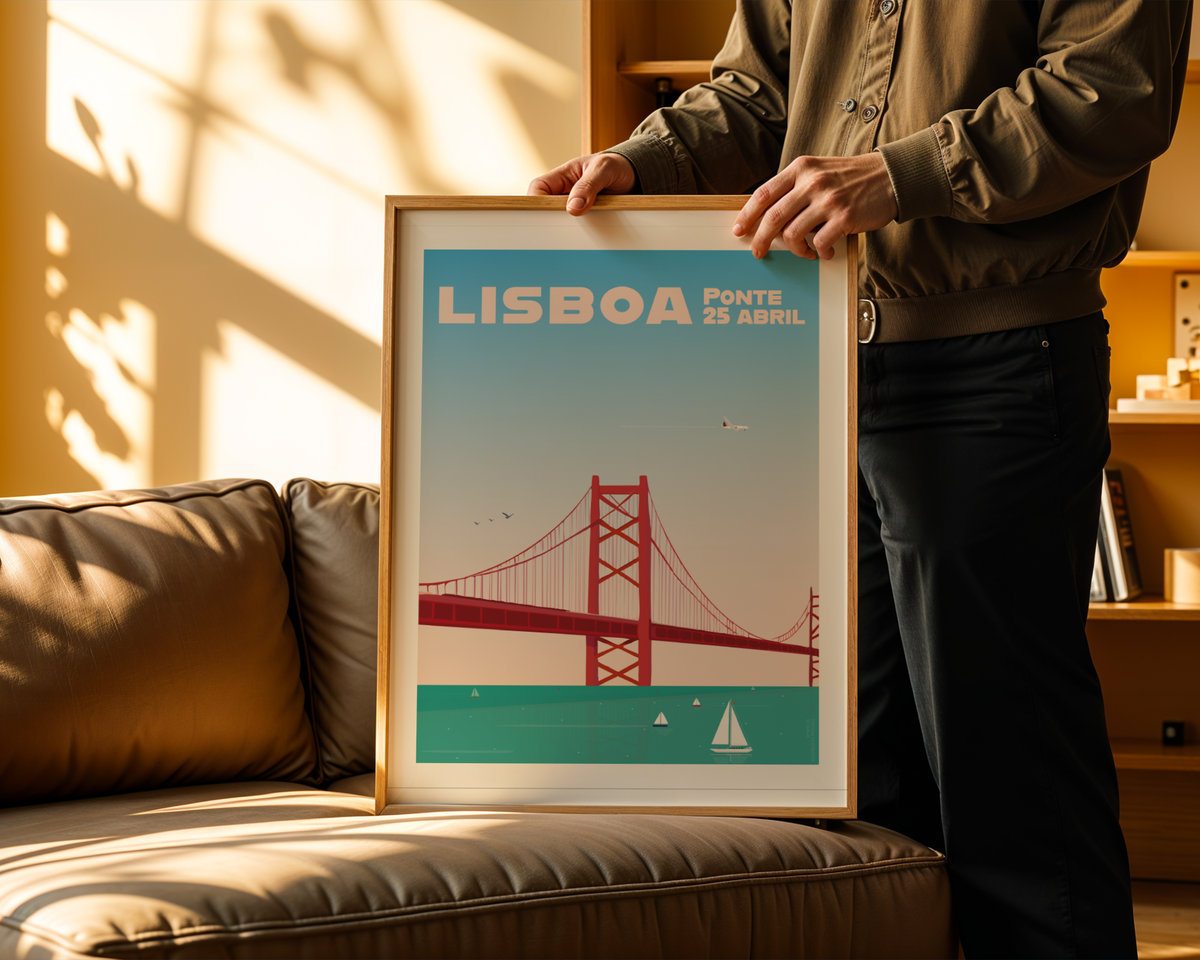 Framed Lisbon Poster displayed in a framed wall art mockup by MATHIS