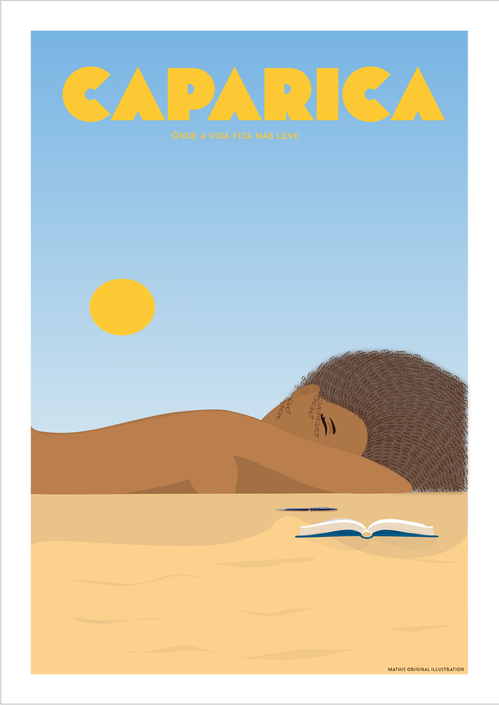 Caparica Beach Life Poster - hand-drawn Costa da Caparica art print by MATHIS