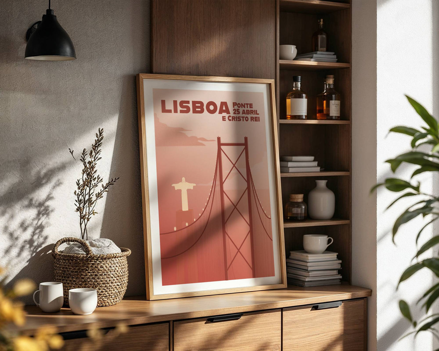 Lisbon Bridge and Cristo Rei Poster wall art mockup - hand-drawn Lisbon poster by MATHIS