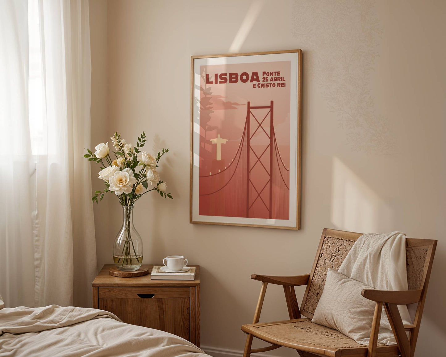 Lisbon Bridge and Cristo Rei Poster - hand-drawn Lisbon art print by MATHIS