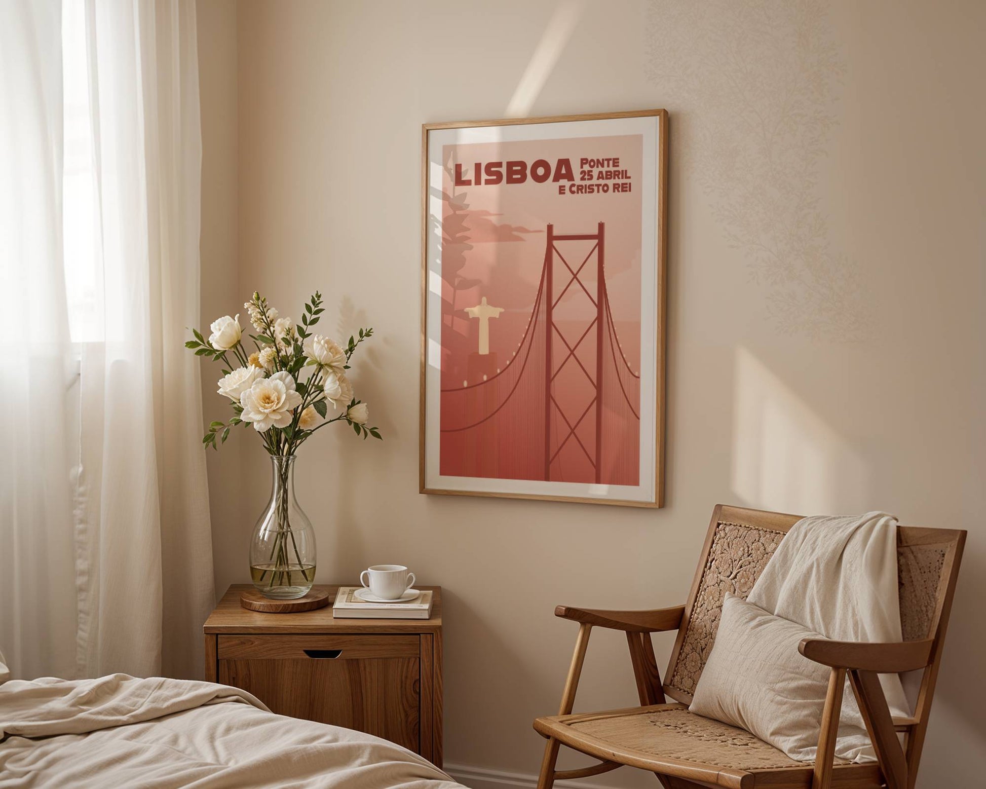 Lisbon Bridge and Cristo Rei Poster - hand-drawn Lisbon art print by MATHIS
