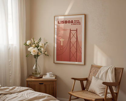 Lisbon Bridge and Cristo Rei Poster - hand-drawn Lisbon art print by MATHIS