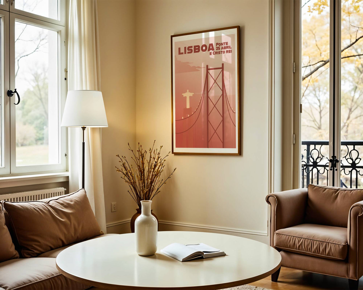 Lisbon Bridge and Cristo Rei Poster wall art mockup - hand-drawn Lisbon poster by MATHIS