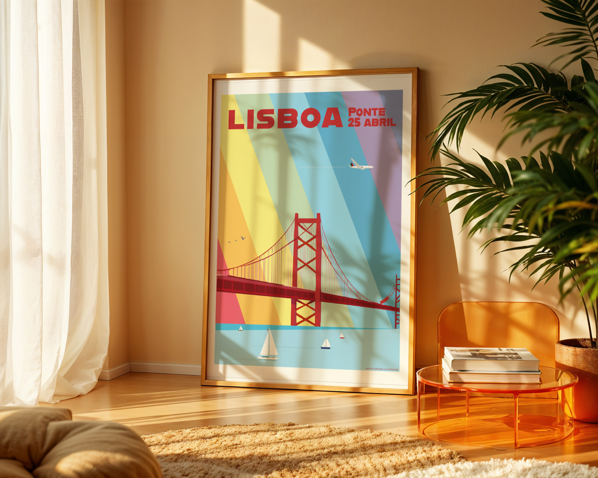Lisbon Colourful Poster wall art mockup - hand-drawn Lisbon poster by MATHIS