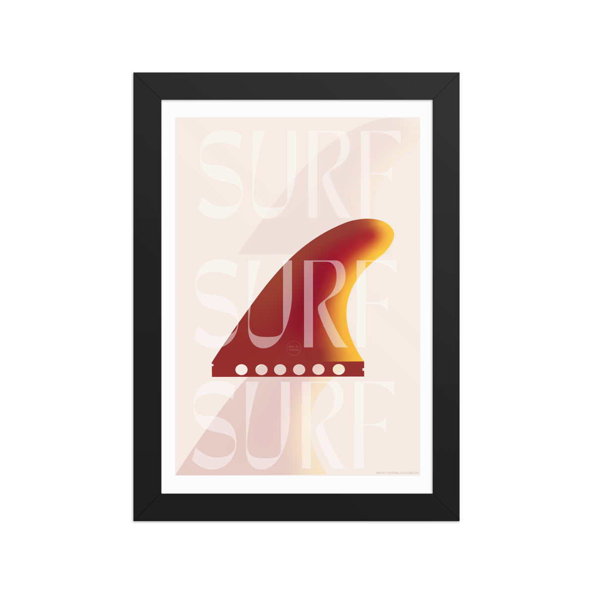 Framed Fin framed print mockup in black frame - hand-drawn Portugal wall art by MATHIS