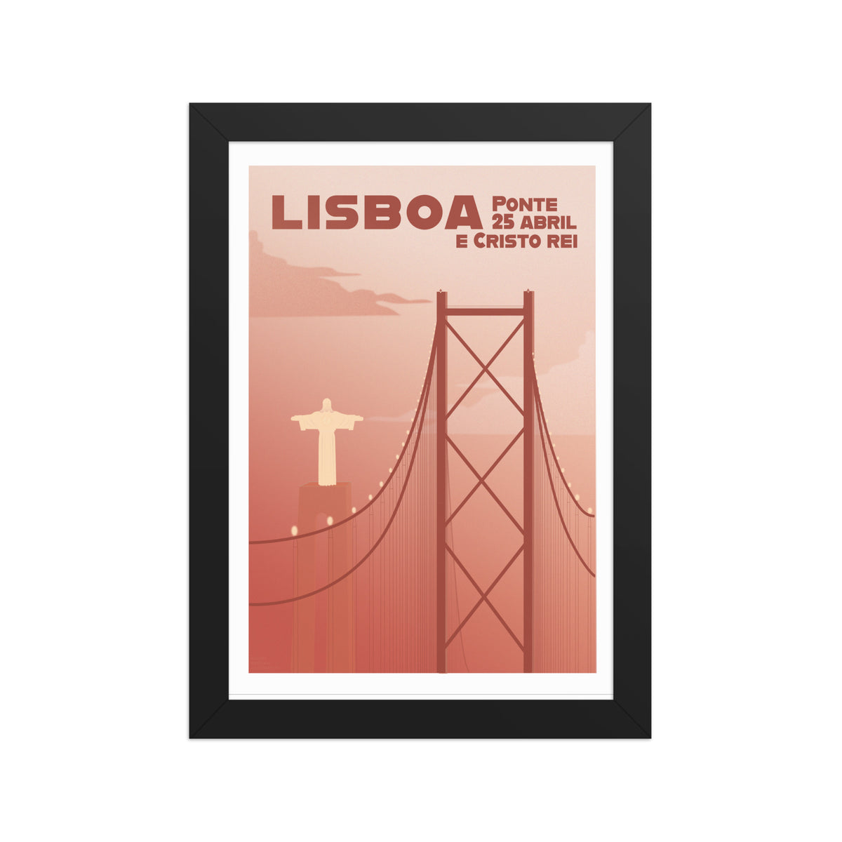 Framed Mi-pont framed print mockup in black frame - hand-drawn Portugal wall art by MATHIS