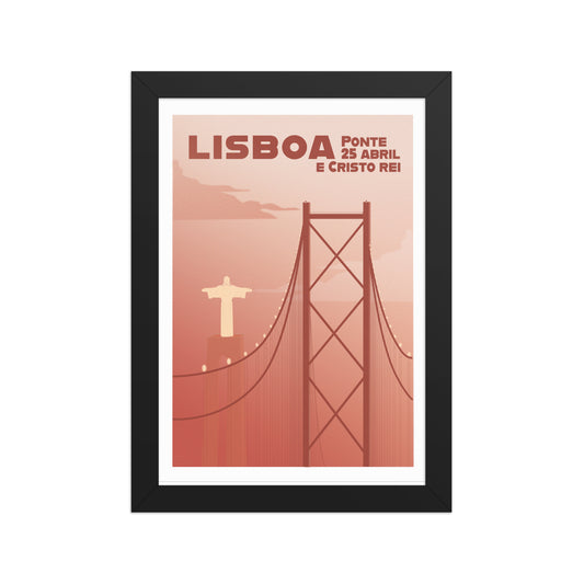 Framed Mi-pont framed print mockup in black frame - hand-drawn Portugal wall art by MATHIS