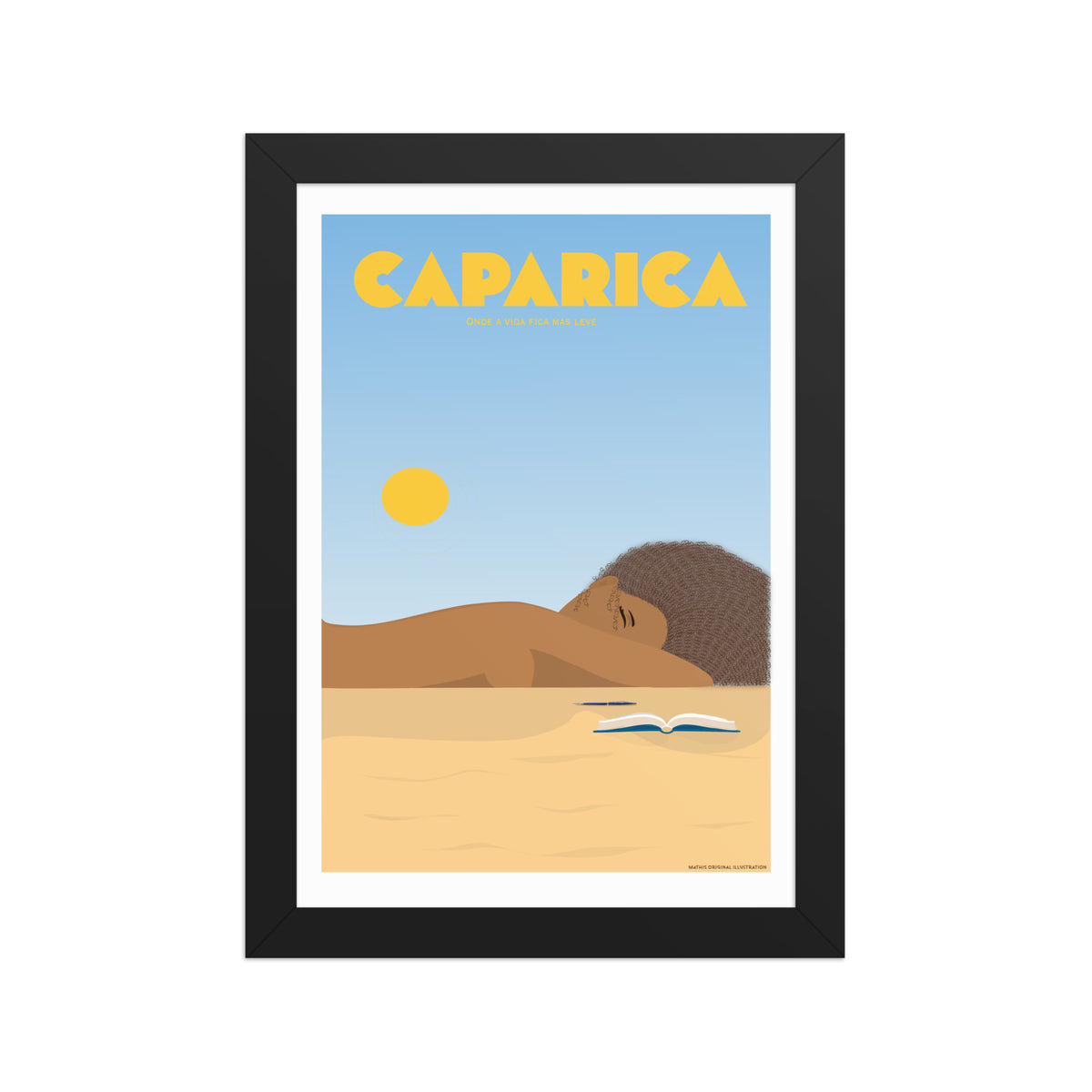 Framed Beach life framed print mockup in black frame - hand-drawn Portugal wall art by MATHIS