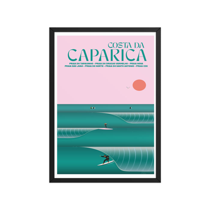 Framed Caparica Barrel Poster framed print mockup in black frame - hand-drawn Costa da Caparica wall art by MATHIS