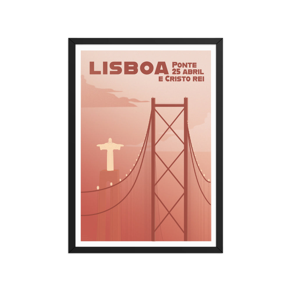 Framed Lisbon Bridge and Cristo Rei Poster