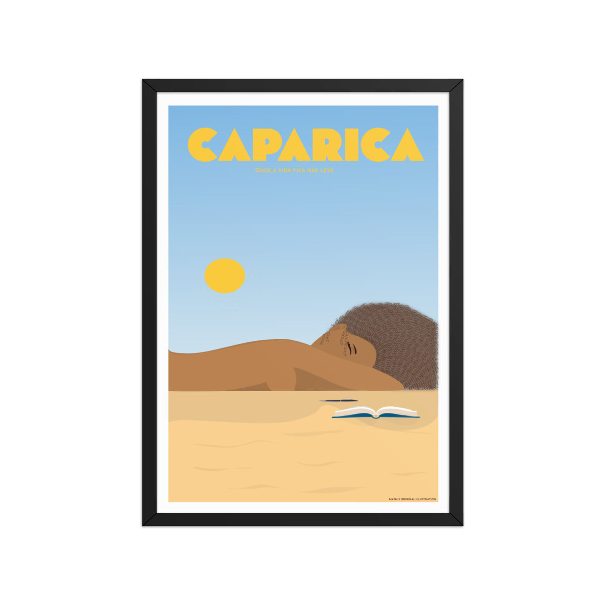 Framed Beach life framed print mockup in black frame - hand-drawn Portugal wall art by MATHIS