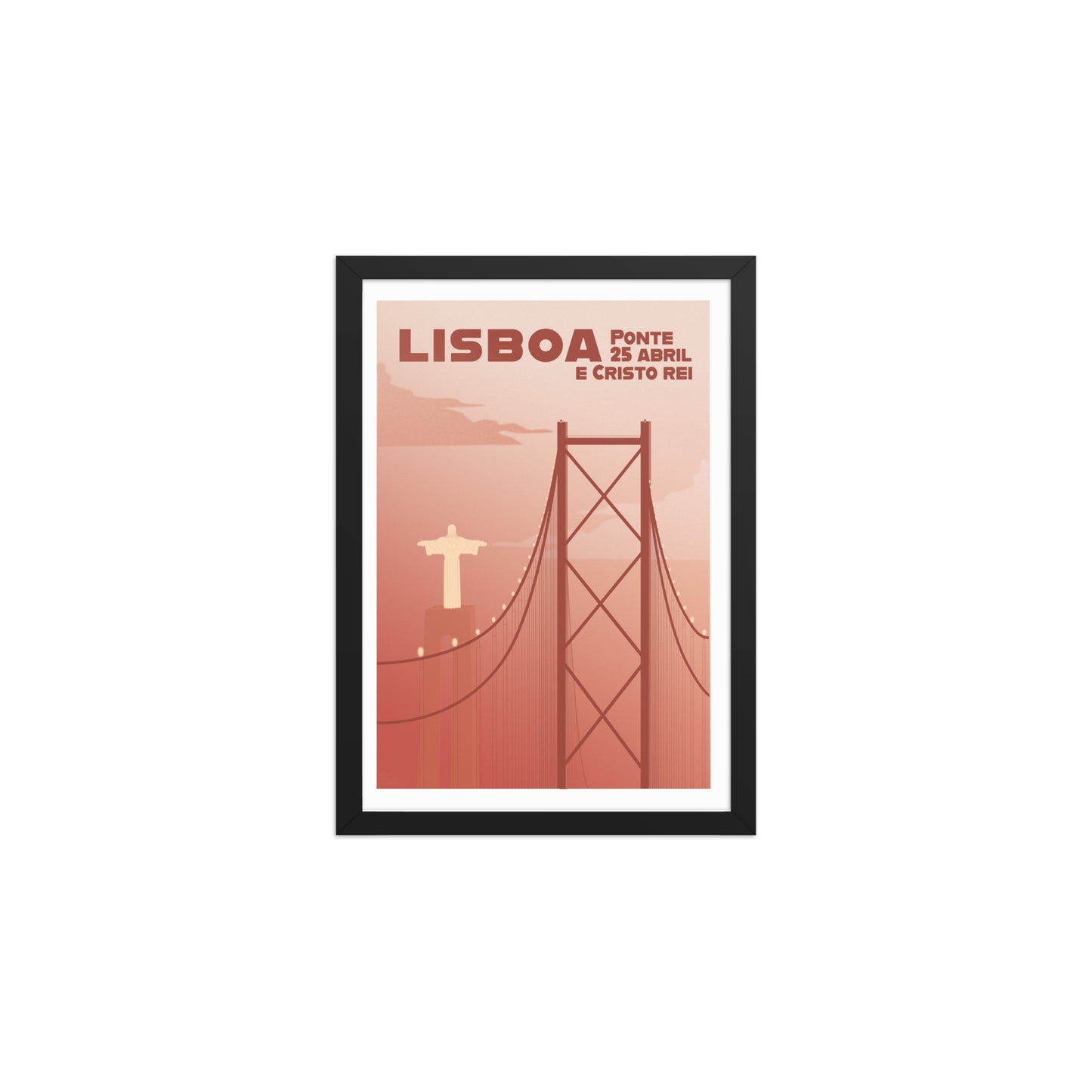 Framed Mi-pont framed print mockup in black frame - hand-drawn Portugal wall art by MATHIS