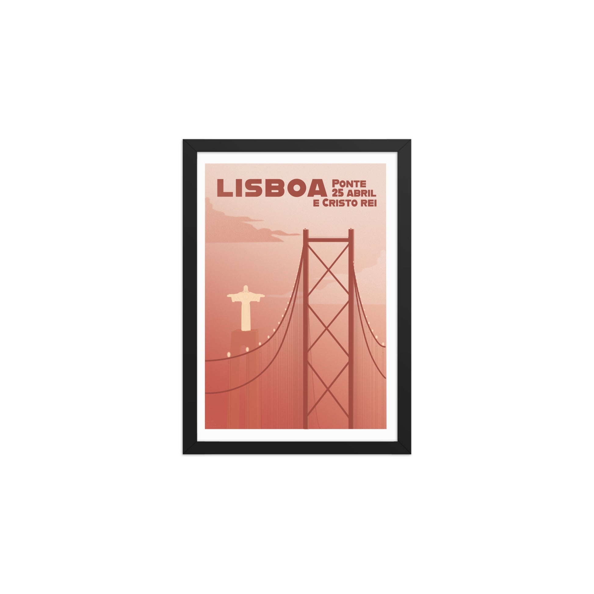 Framed Mi-pont framed print mockup in black frame - hand-drawn Portugal wall art by MATHIS