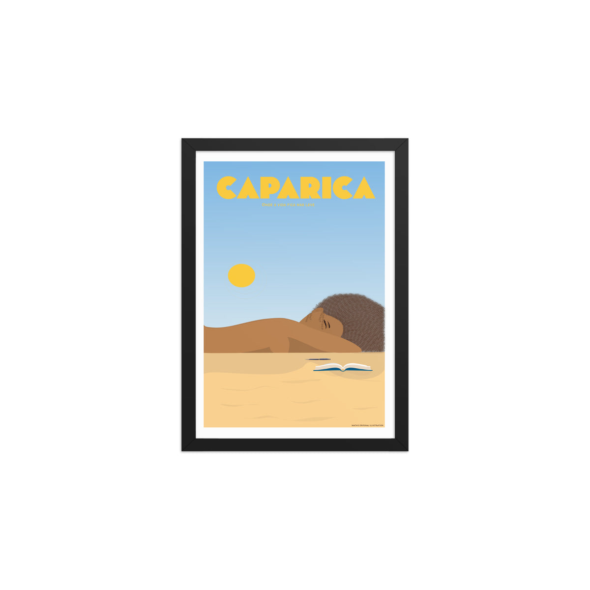 Framed Beach life framed print mockup in black frame - hand-drawn Portugal wall art by MATHIS