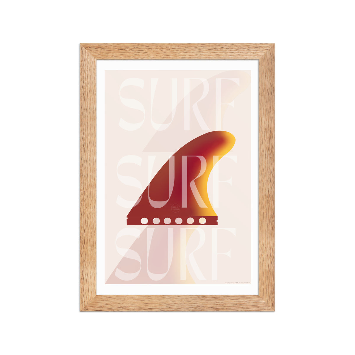 Framed Fin framed print mockup in oak frame - hand-drawn Portugal wall art by MATHIS