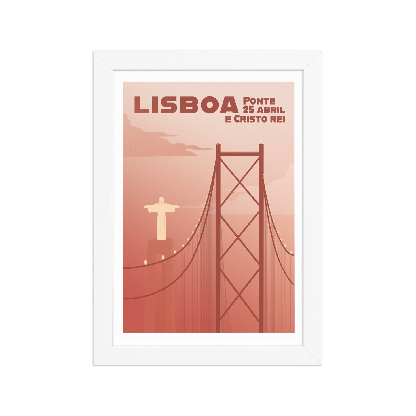 Framed Mi-pont framed print mockup in white frame - hand-drawn Portugal wall art by MATHIS