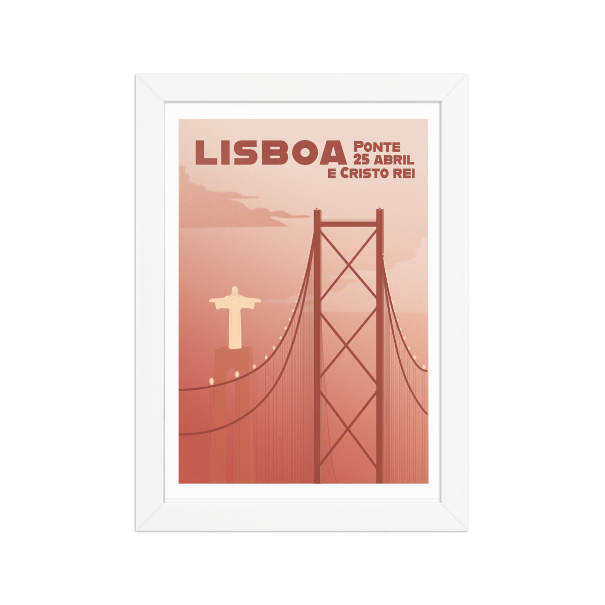 Framed Mi-pont framed print mockup in white frame - hand-drawn Portugal wall art by MATHIS