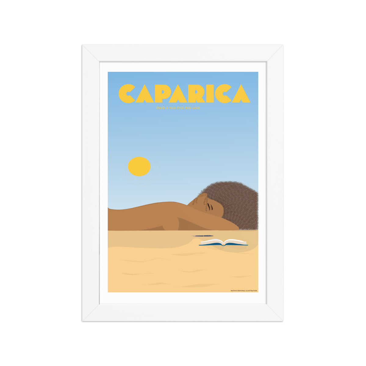 Framed Beach life framed print mockup in white frame - hand-drawn Portugal wall art by MATHIS