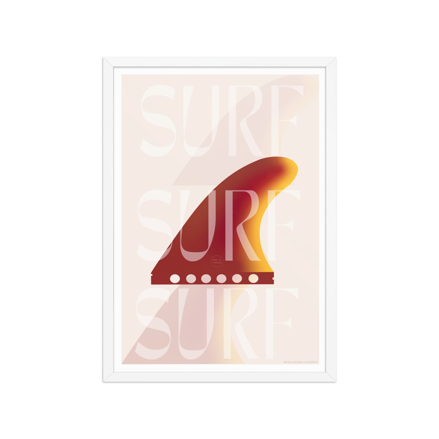 Framed Fin framed print mockup in white frame - hand-drawn Portugal wall art by MATHIS
