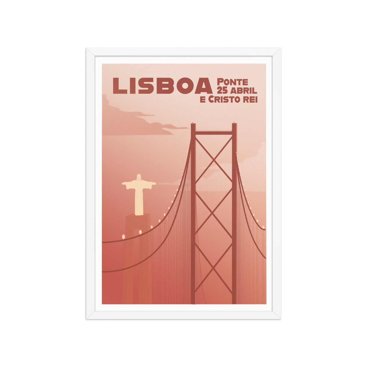 Framed Mi-pont framed print mockup in white frame - hand-drawn Portugal wall art by MATHIS