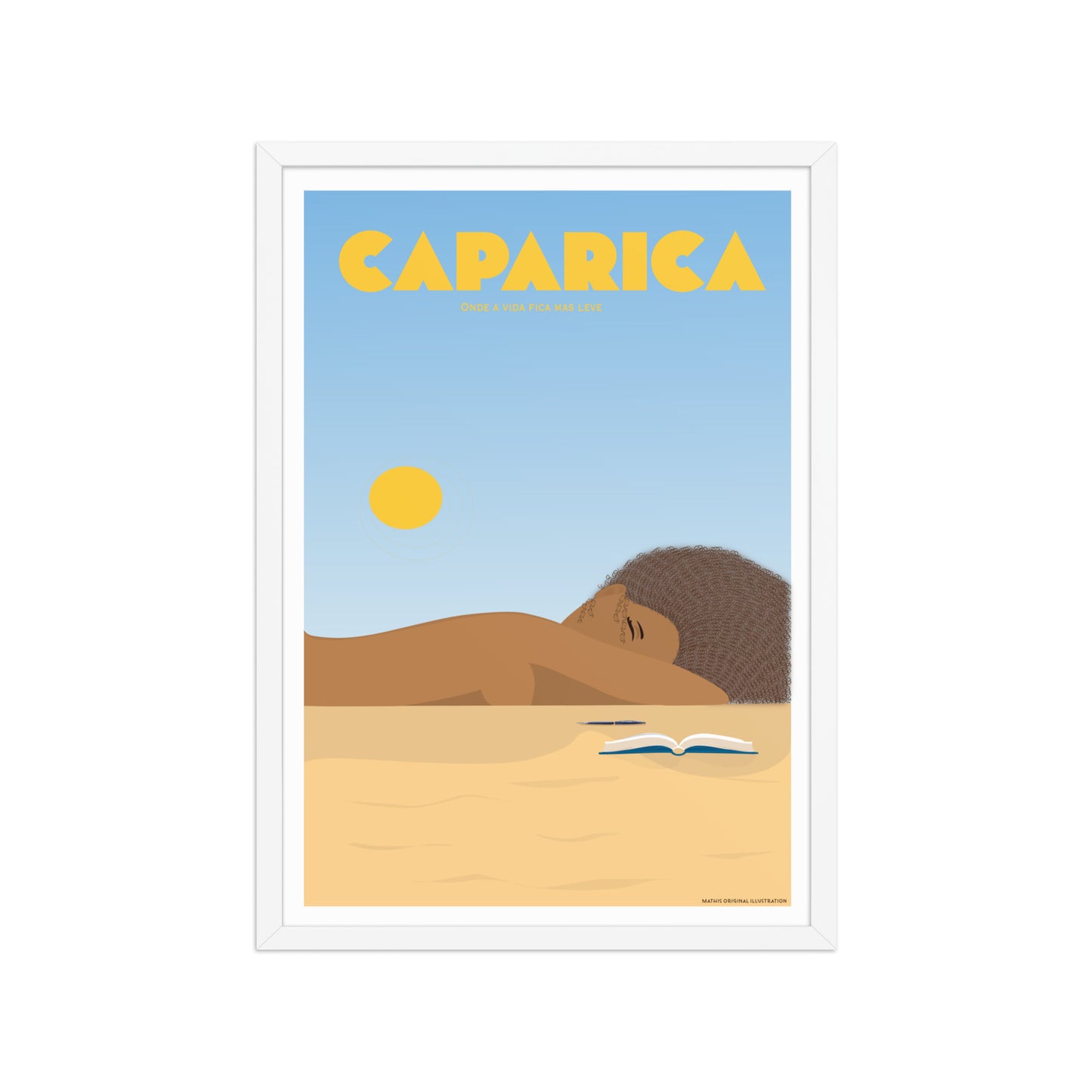 Framed Beach life framed print mockup in white frame - hand-drawn Portugal wall art by MATHIS