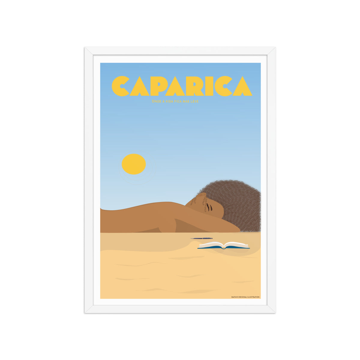 Framed Beach life framed print mockup in white frame - hand-drawn Portugal wall art by MATHIS