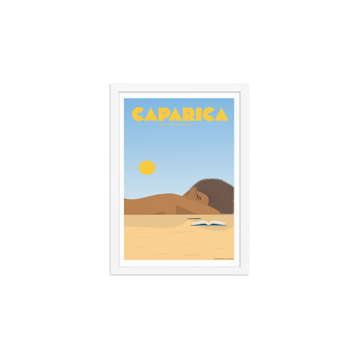 Framed Beach life framed print mockup in white frame - hand-drawn Portugal wall art by MATHIS