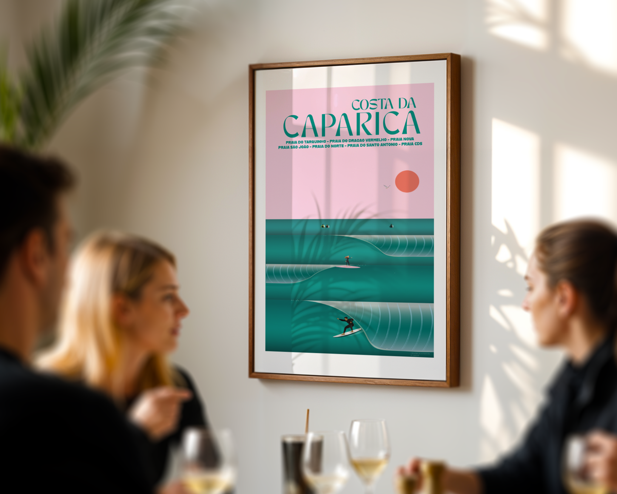 Caparica Barrel Wave Poster wall art mockup - hand-drawn Costa da Caparica poster by MATHIS