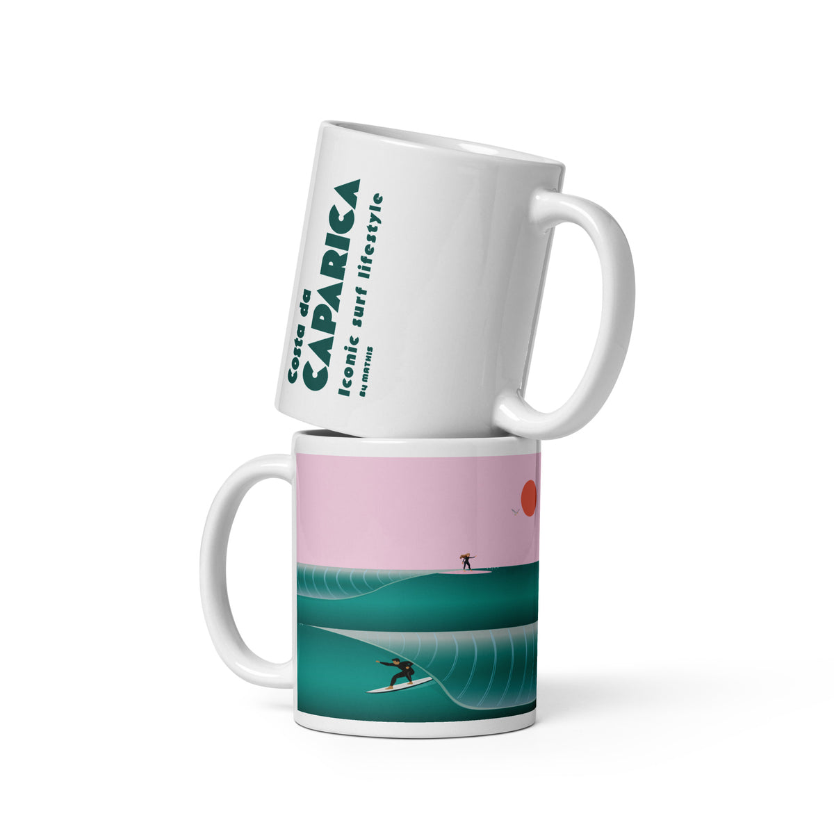 Caparica Barrel Mug white ceramic mug with hand-drawn Costa da Caparica illustration by MATHIS